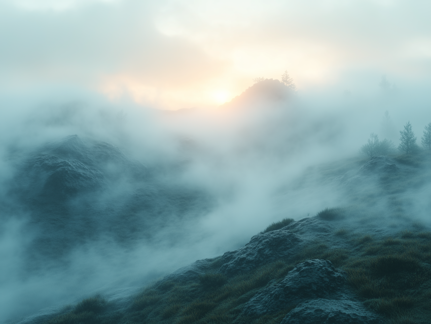 Misty Mountain Landscape at Sunrise
