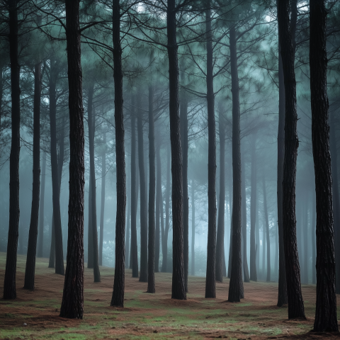Misty Pine Forest at Dawn
