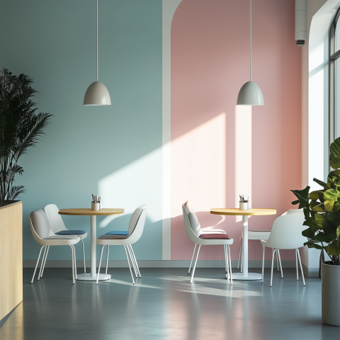 Modern Café Interior with Pastel Walls