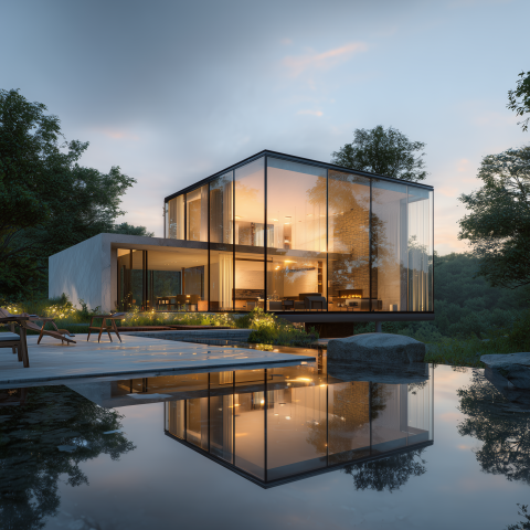 Modern Glass House by the Water