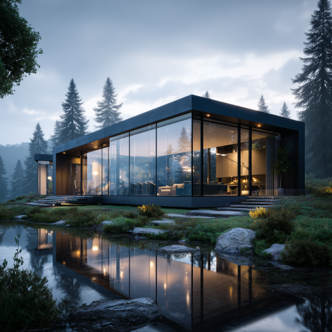 Modern Glass House in Forest Setting