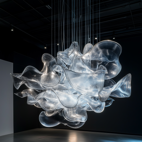 Modern Glass Sculpture Suspended in Gallery