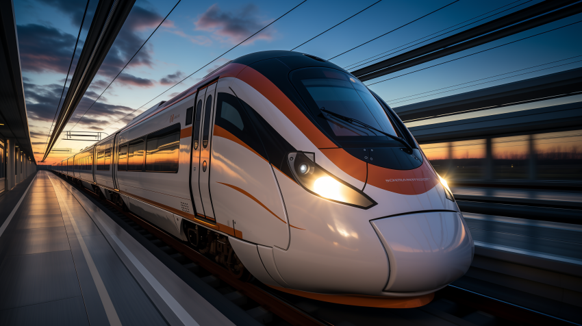 Modern High-Speed Train at Sunset