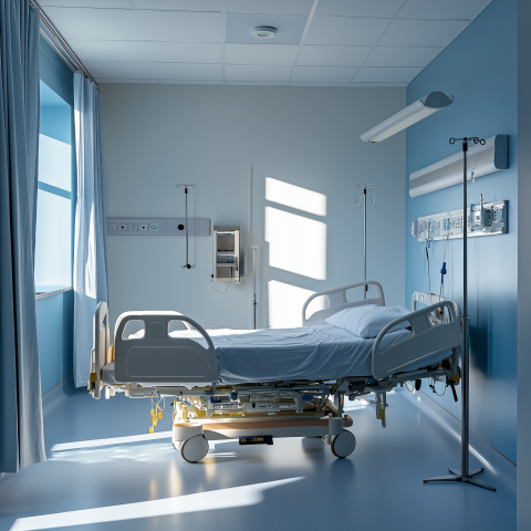 Modern Hospital Room in Blue and White