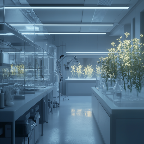 Modern Laboratory with Glowing Plants