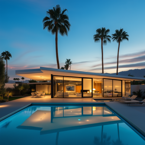 Modern Luxury Home with Pool at Dusk