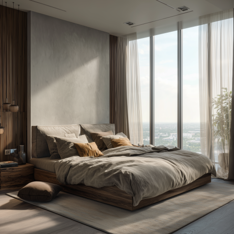 Modern Minimalist Bedroom with City View