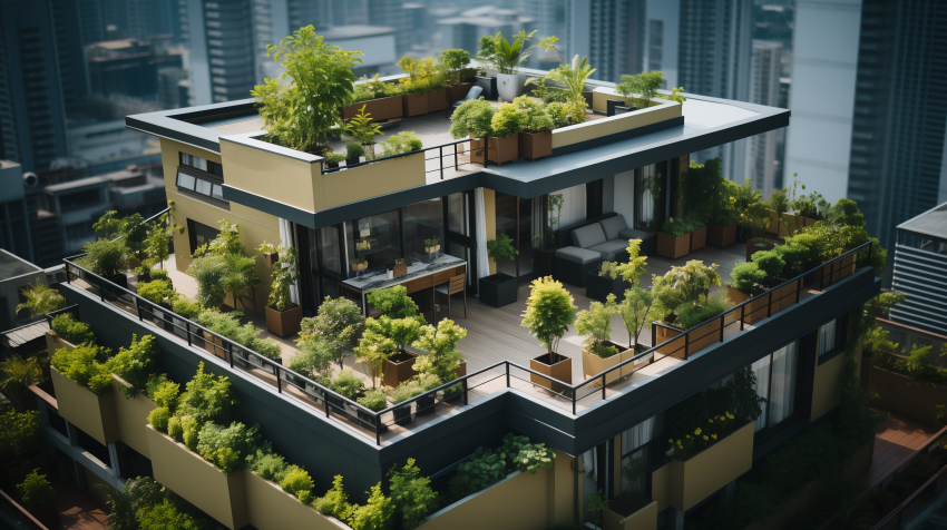 Modern Rooftop Garden in Cityscape