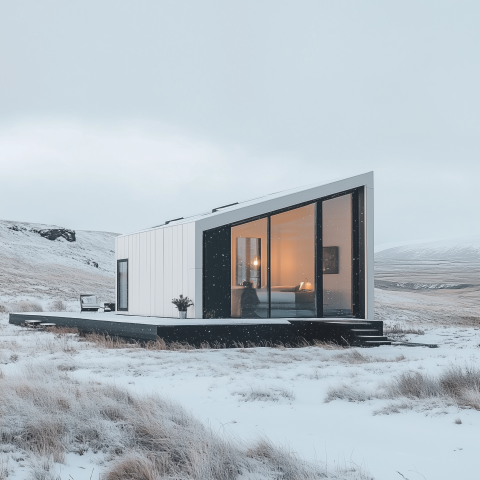 Modern Tiny House in Snowy Landscape