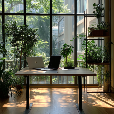 Modern Workspace with Indoor Plants