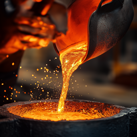 Molten Metal Pouring into Mold at Foundry