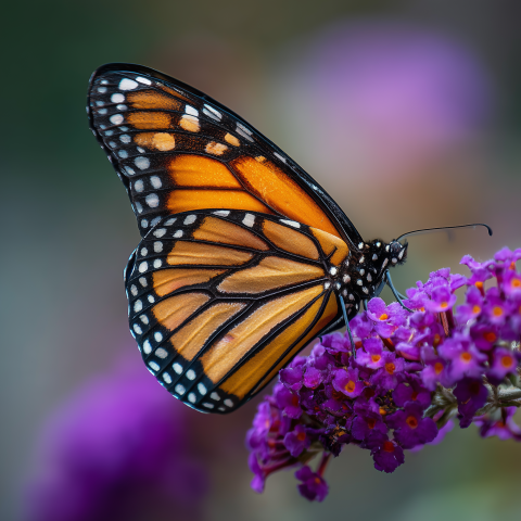 Monarch Butterfly on Purple Flowers