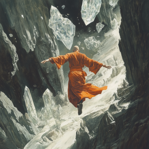 Monk Floating Among Giant Crystals