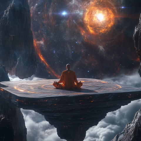 Monk Meditating in Cosmic Realm