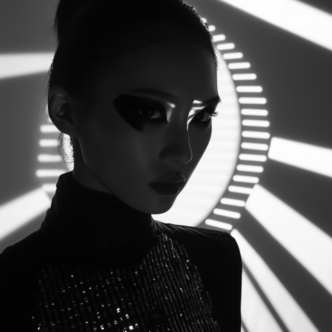 Monochrome Fashion Portrait with Bold Shadows