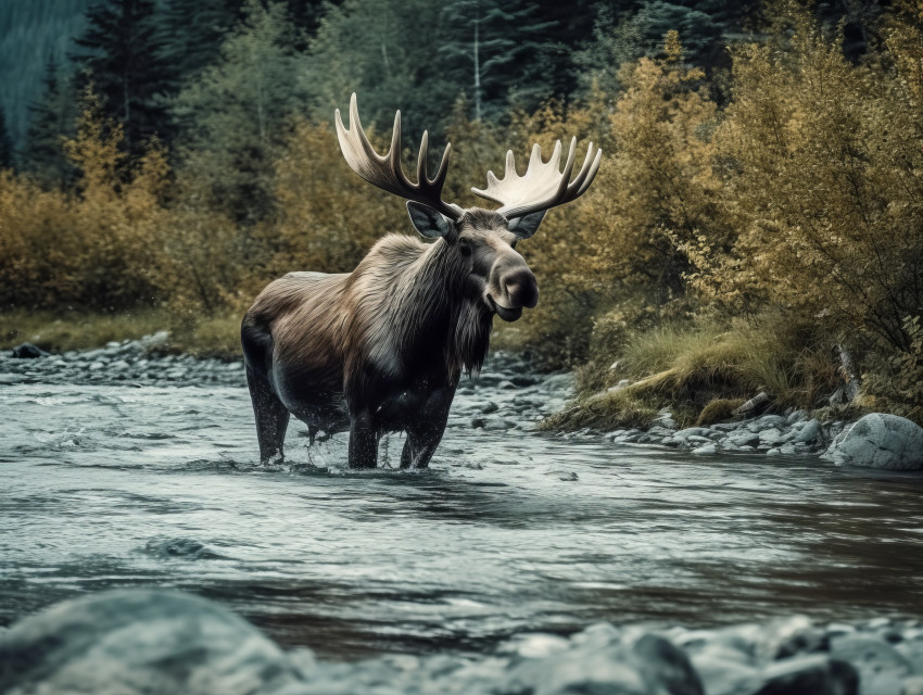 Moose in stream