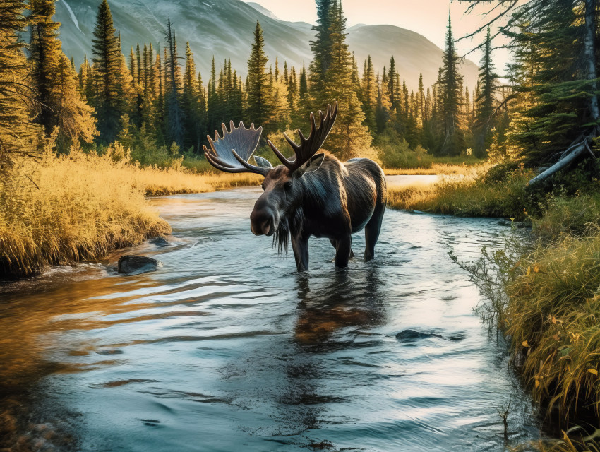 Moose in stream