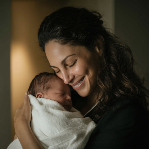 Mother Holding Newborn Baby with Love