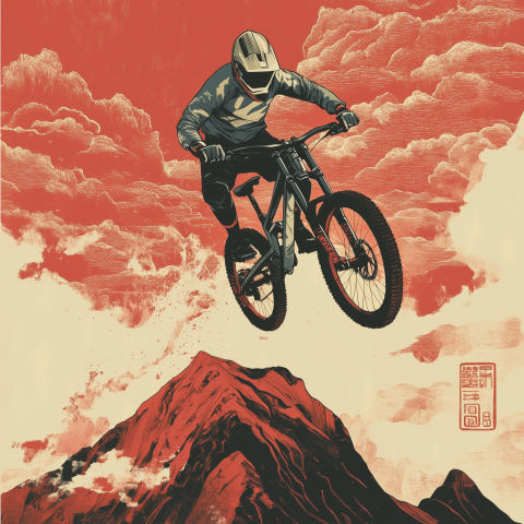 Mountain Biker Launches Over Peak