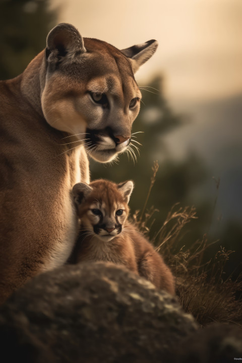 Mountain lion and cub