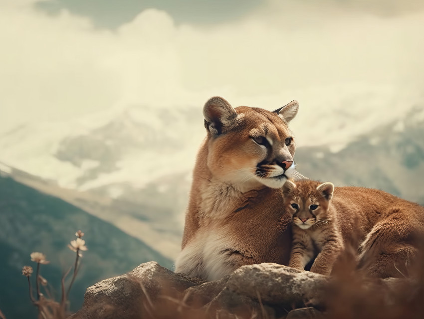 Mountain lion and cub