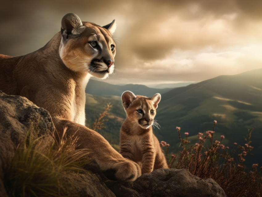 Mountain lion and cub