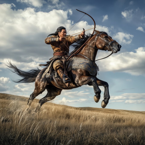 Mounted Archer Shooting Arrow in Gallop