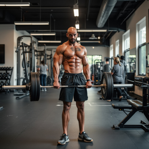 Muscular Man Lifting Barbell in Gym