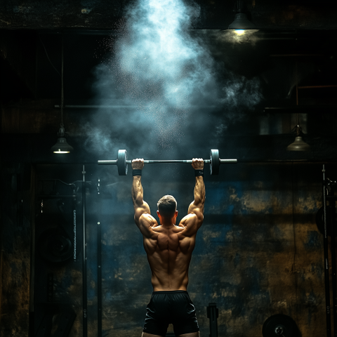 Muscular Man Lifting Barbell in Gym