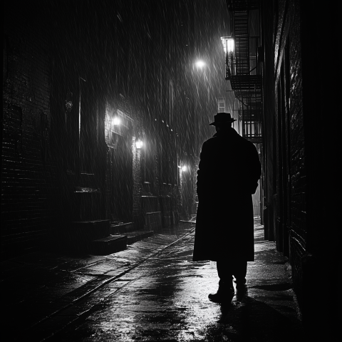 Mysterious Man in Rainy Noir Alley