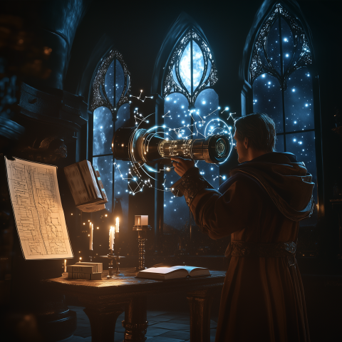 Mystical Astronomer Studying Magical Stars