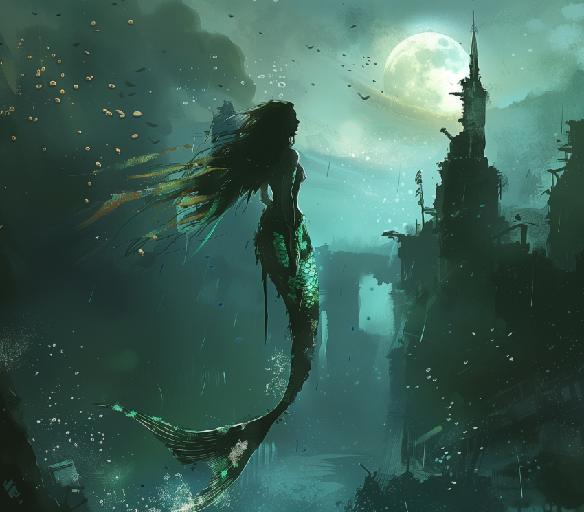 Mystical Mermaid in Moonlit Waters
