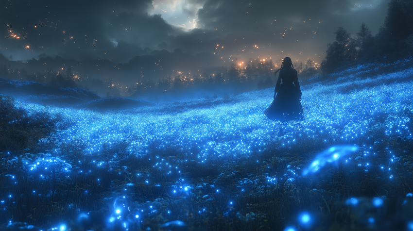 Mystical Night Walk Through Glowing Field
