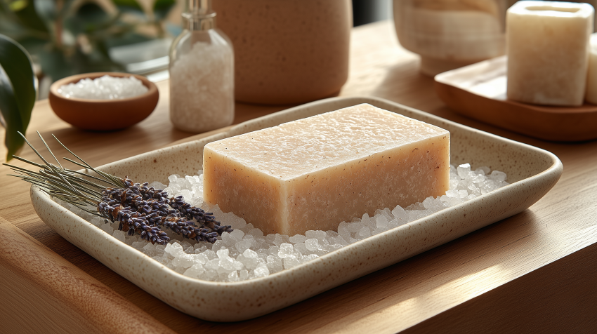 Natural Lavender Soap on Salt Bed