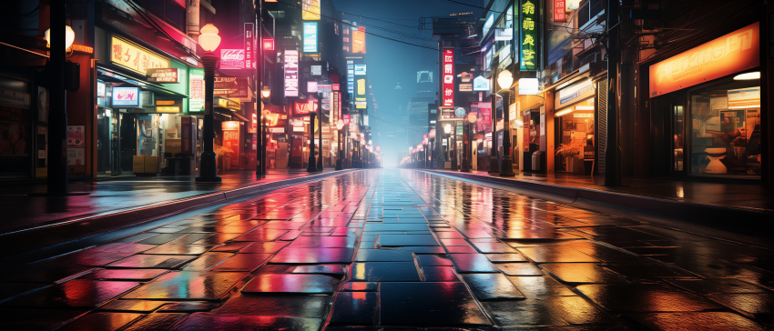Neon City Street at Night