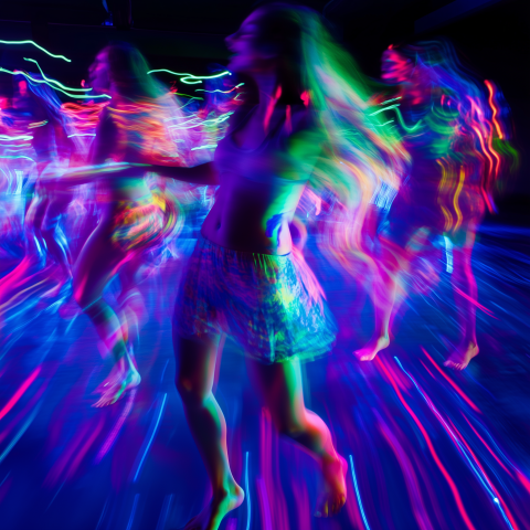 Neon Dance Party with Motion Blur