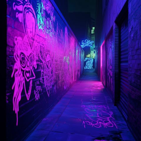 Neon Graffiti Alleyway at Night