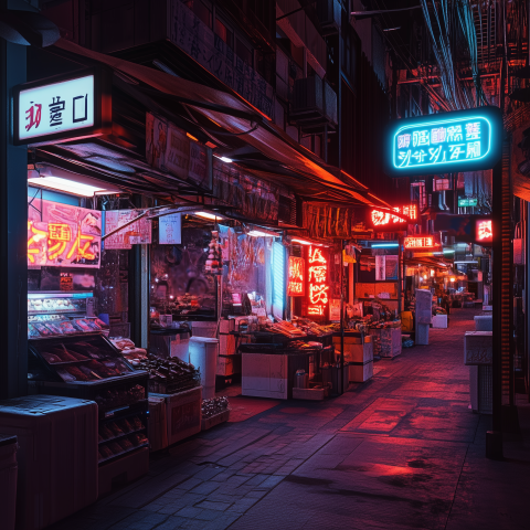 Neon-Lit Night Market Street
