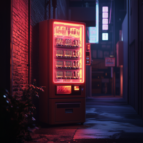 Neon Vending Machine in Urban Alley