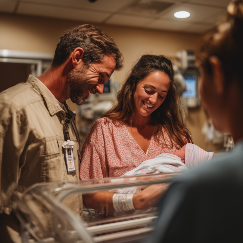 Loving Parents Holding Newborn in Hospital