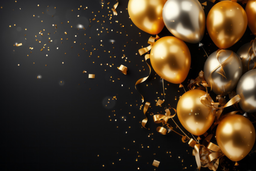 New Year's gold balloons and confetti wallpaper