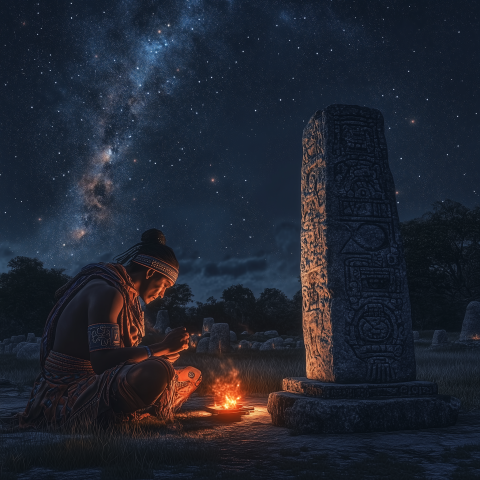 Night Ritual by Fire Under Starry Sky