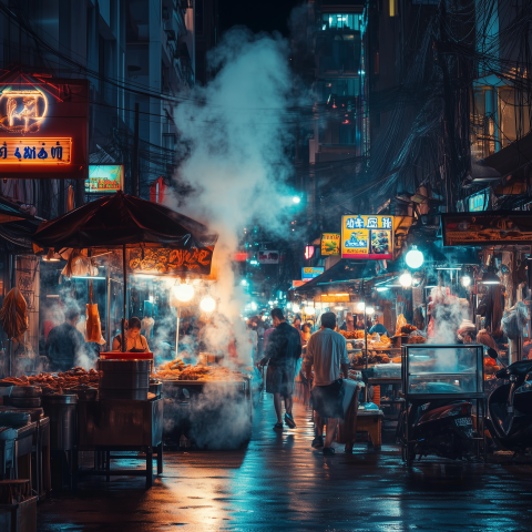 Night Street Food Market in Asia