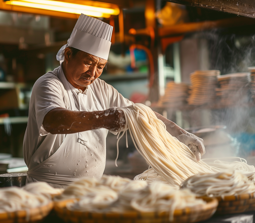 Noodles By Hand In A Traditional Chinese Restaurant