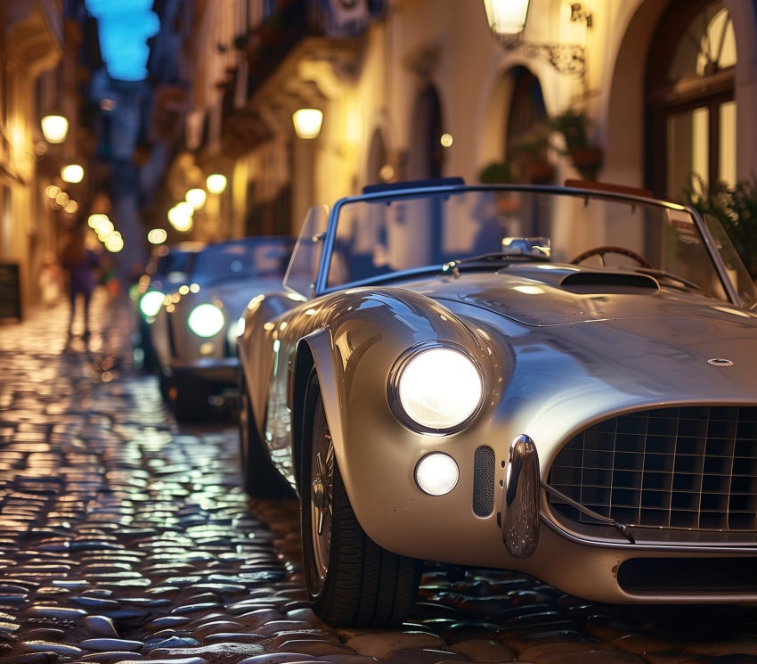 vintage cars on cobblestone streets
