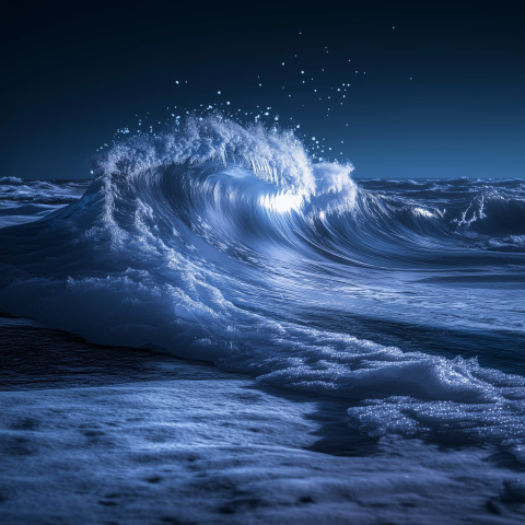 Ocean Wave Crashing Under Moonlight