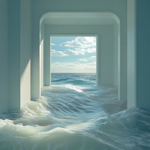 Ocean Waves Flowing Through Minimalist Room