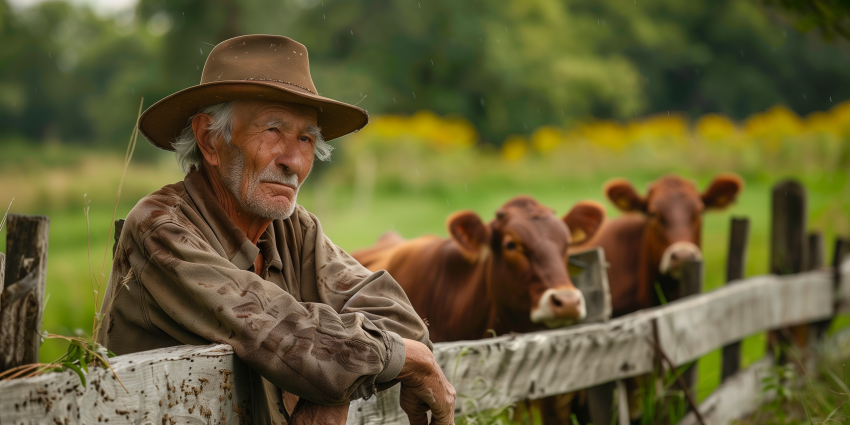 Old Farmer with His Cattle