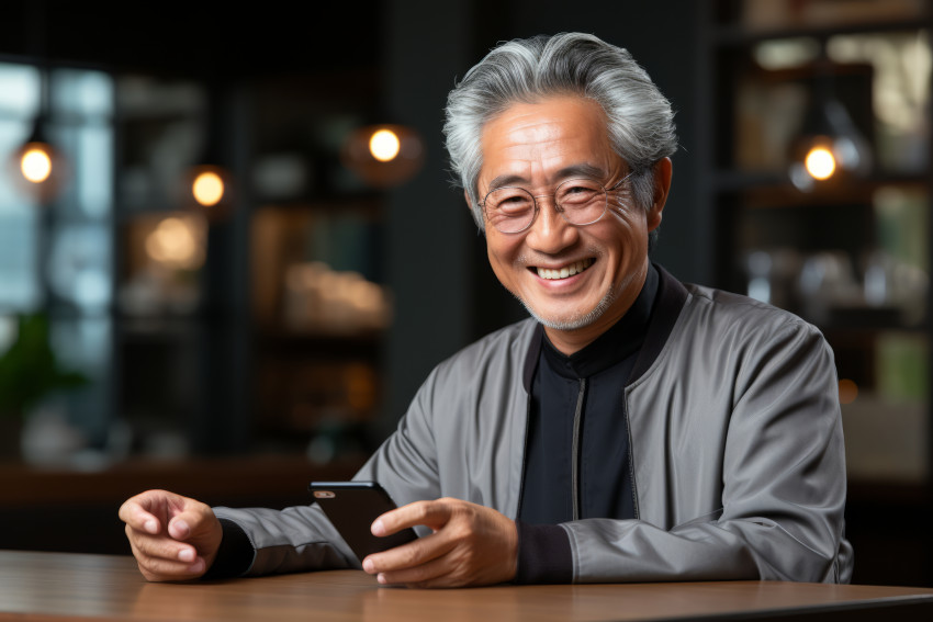 Older man holding a mobile phone