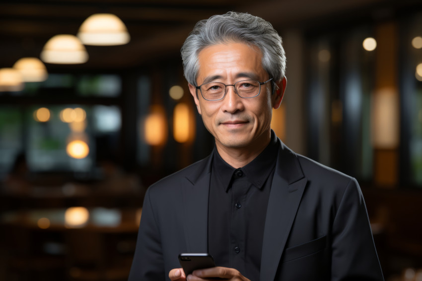 Older man holding a mobile phone